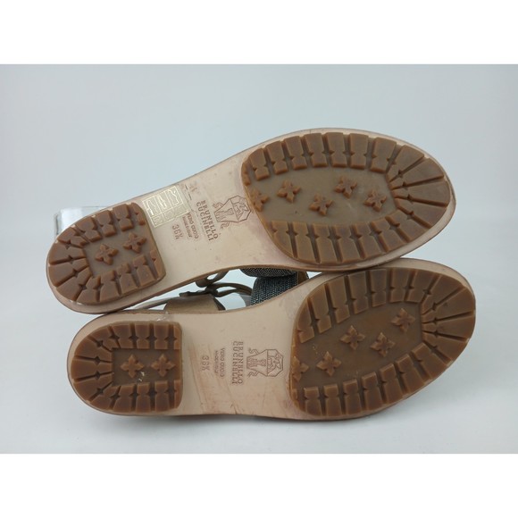 Brunello Cucinelli Size 36.5 Silver Leather and Snakeskin  Brunello Cucinelli Women Metallic Grecian Ankle Strap Brown Leather Sandals 36.5